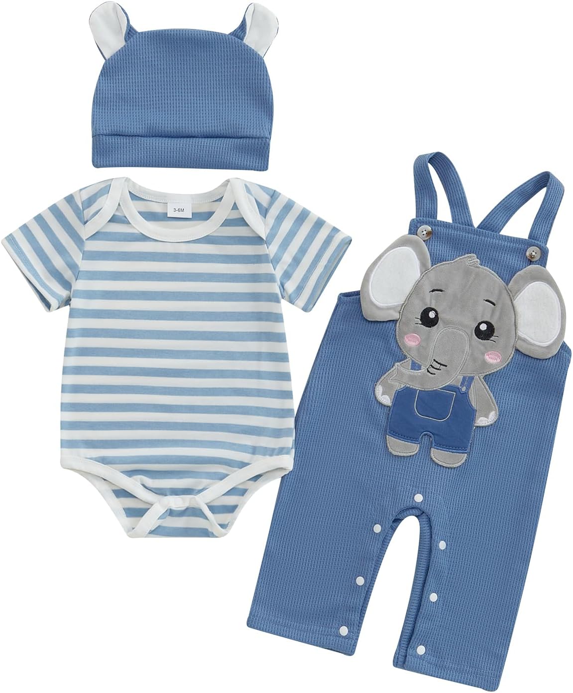 Adorable Baby Boy Toddler Romper Pants Set with Elephant Embroidery