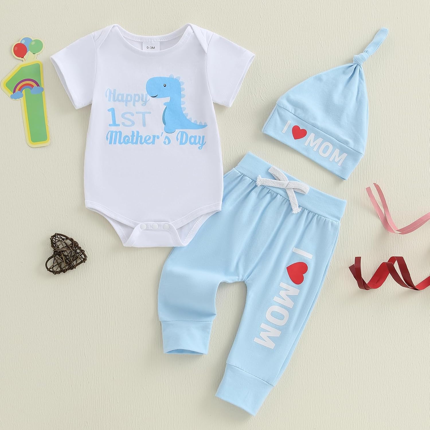 Happy Mothers DayFirst Mothers Day Set with Romper Pants hat for Infants