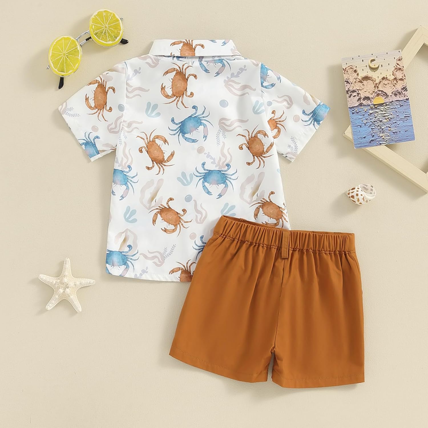 Licupiee Perfect Ocean Print Shorts Set for Toddler Boys
