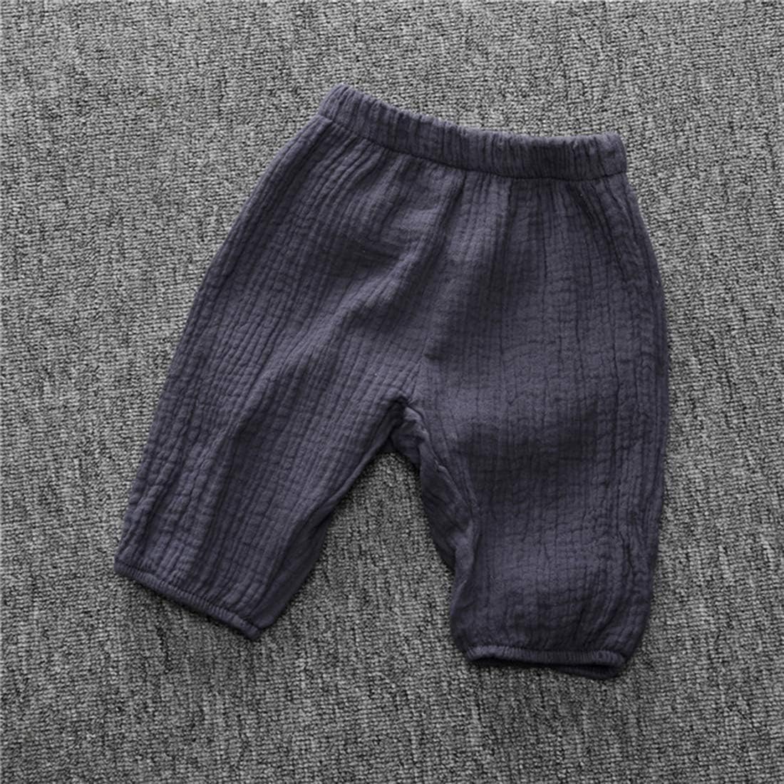3-Pack Baby Boys Girls Solid Cotton Linen Ankle Pants Ribbed Harem Bloomers
