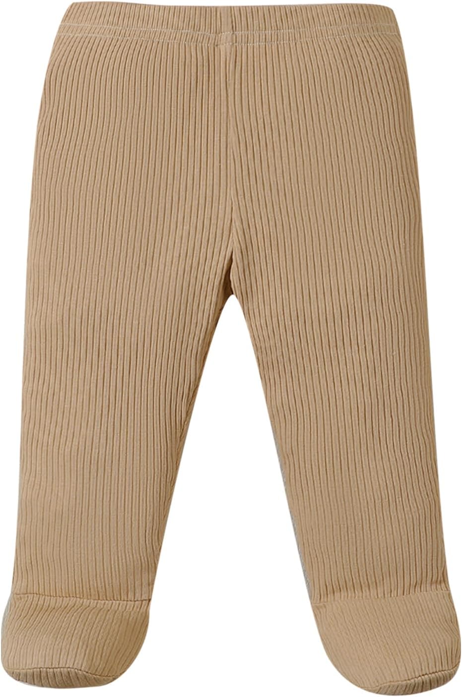 SOBOWO Newborn Footed Pants 3-Pack Solid Ribbed