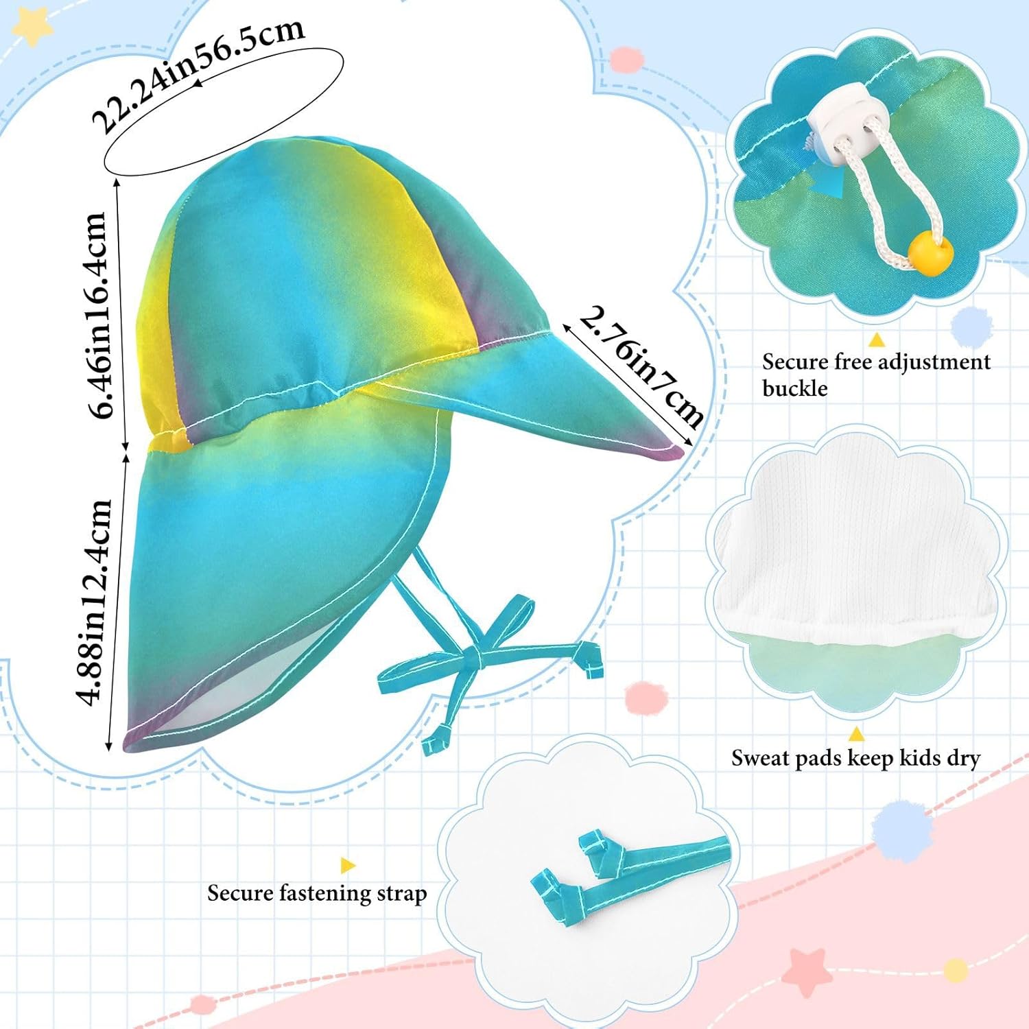 RPLife Pink Green Gradient Adjustable Toddler Sun_hat 2T-4T