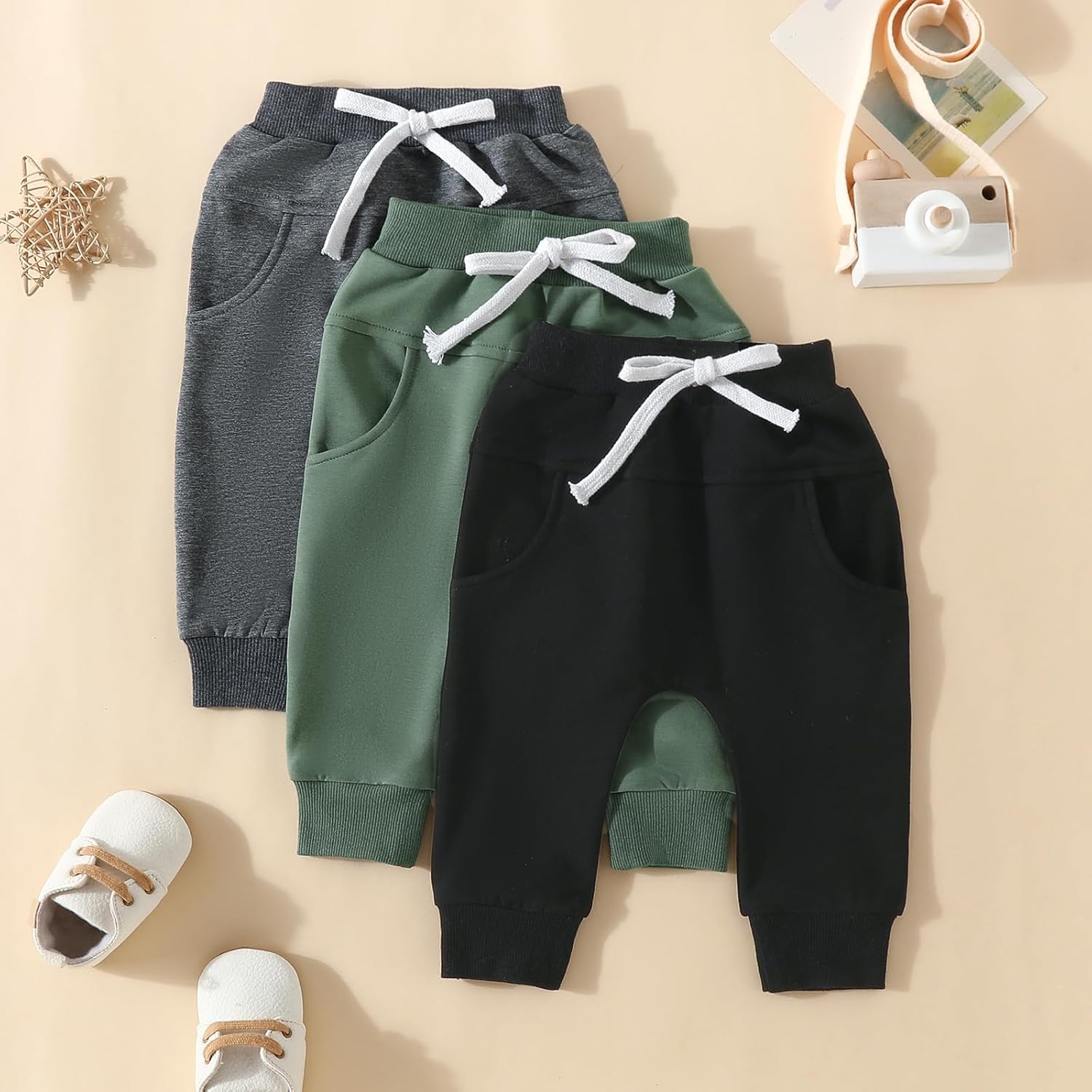 3 Pack Baby Boys Cotton Jogger Pants Spring Fall Winter