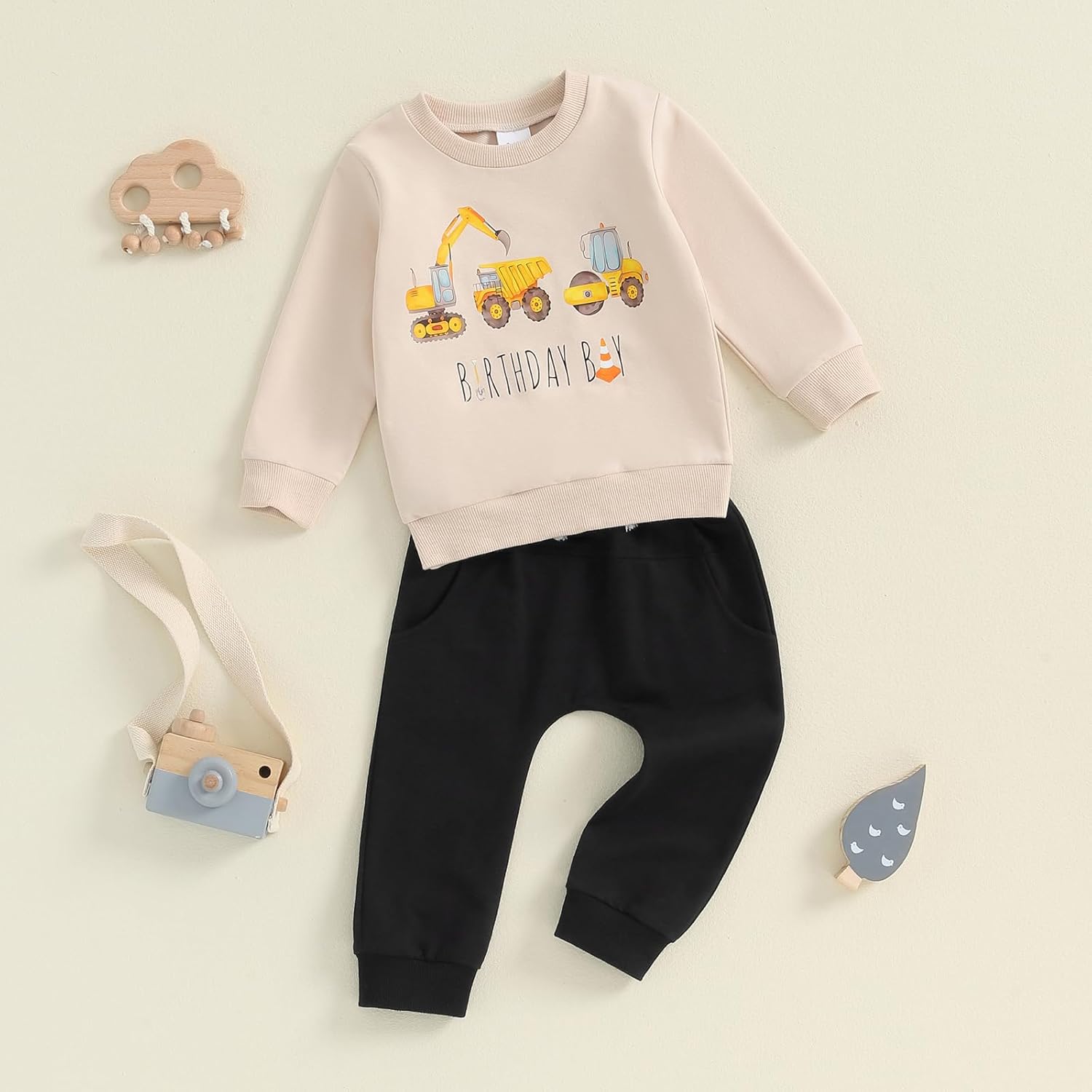Pudcoco - Excavator Construction Toddler Outfit Set - Construction Kids Clothing