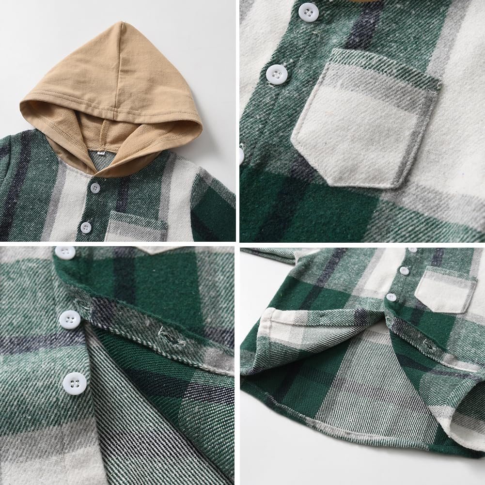 Feidoog Toddler Boys Plaid Hoodie Pjs Set