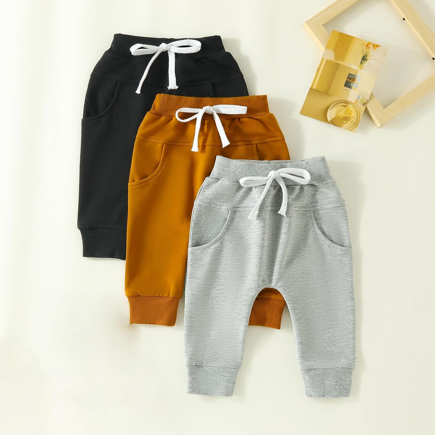 Covvoliy Toddler 3 Pack Solid Color Sweatpants