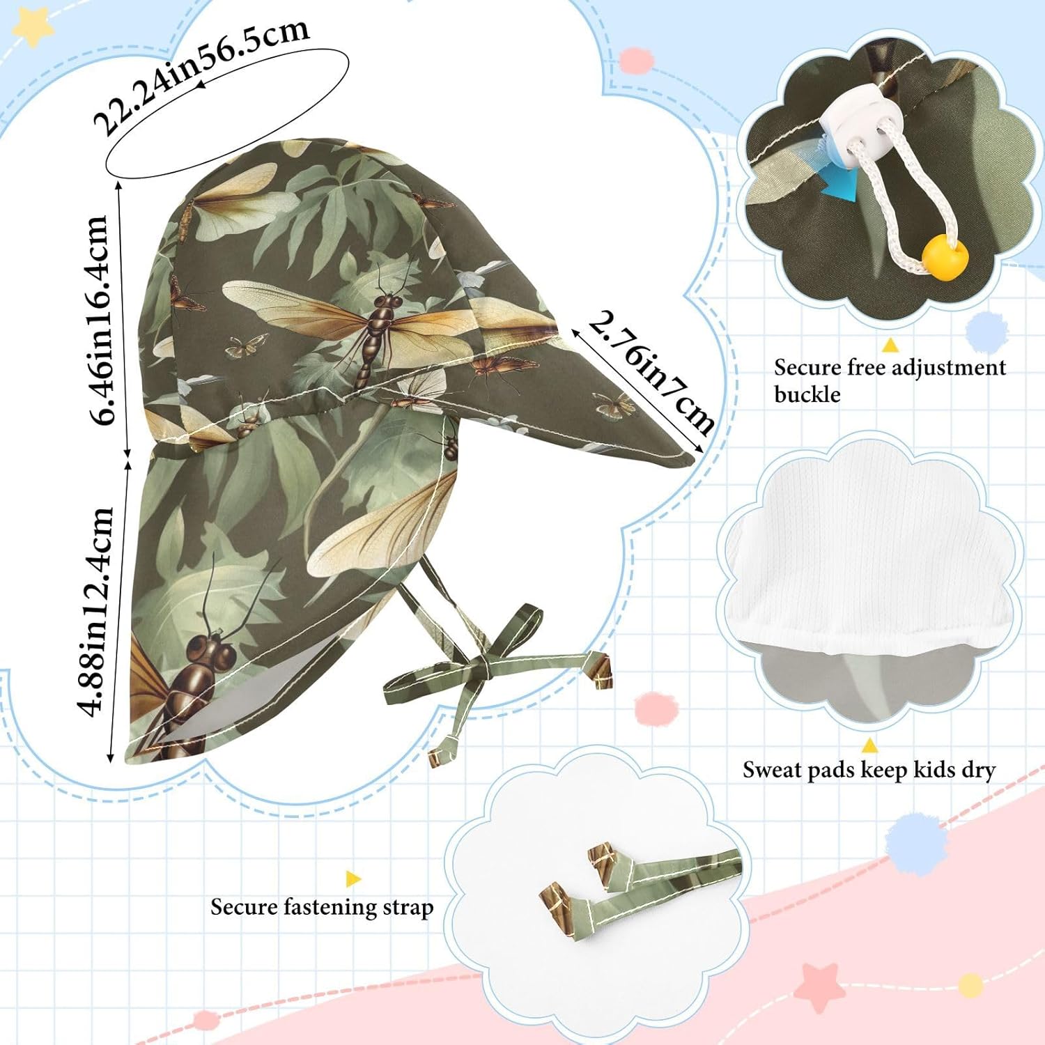 J JOYSAY Dragonfly Leaves Toddler Baby Sun Hat UPF 50