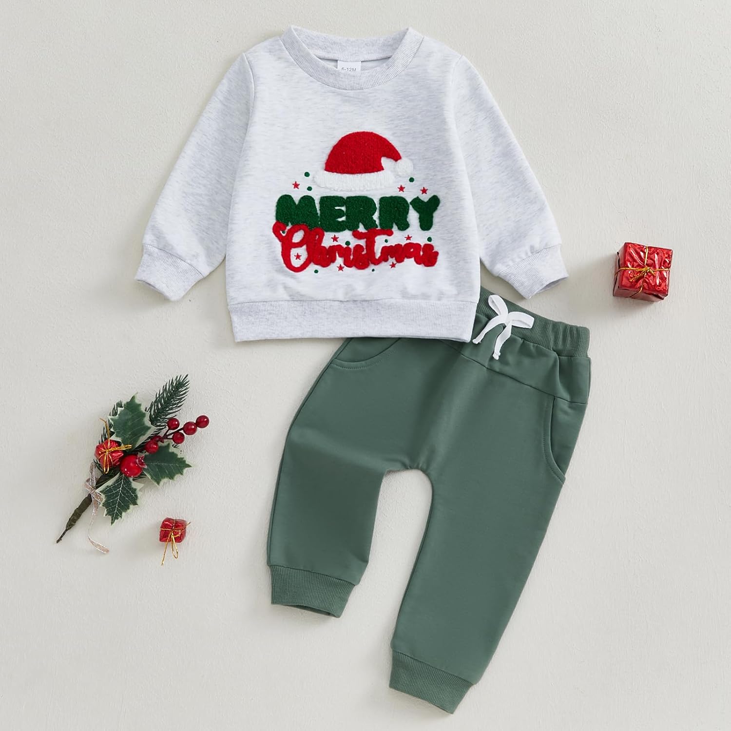 Cozy Christmas Sweater Top Pants Set for Baby Boys