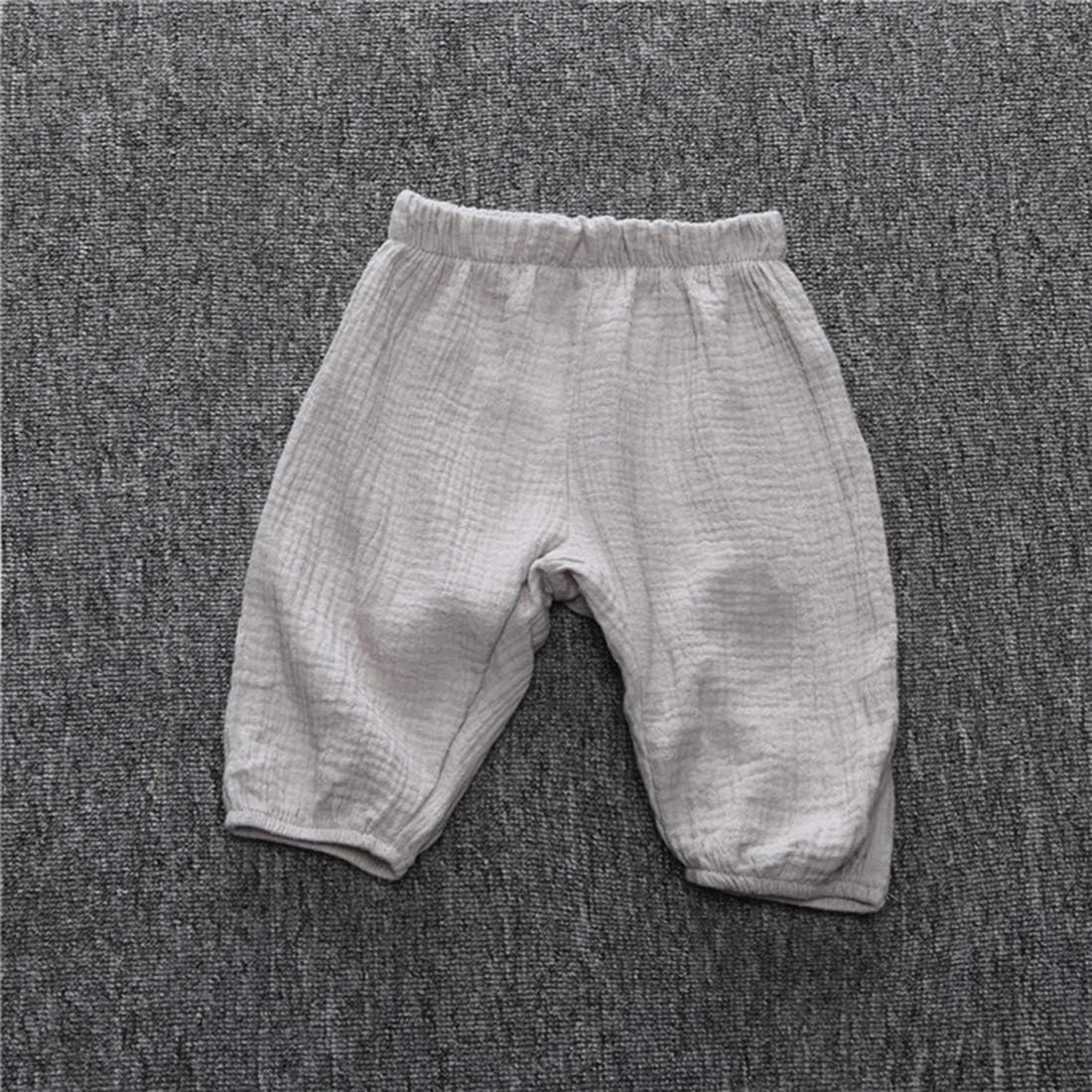 3-Pack Baby Boys Girls Solid Cotton Linen Ankle Pants Ribbed Harem Bloomers