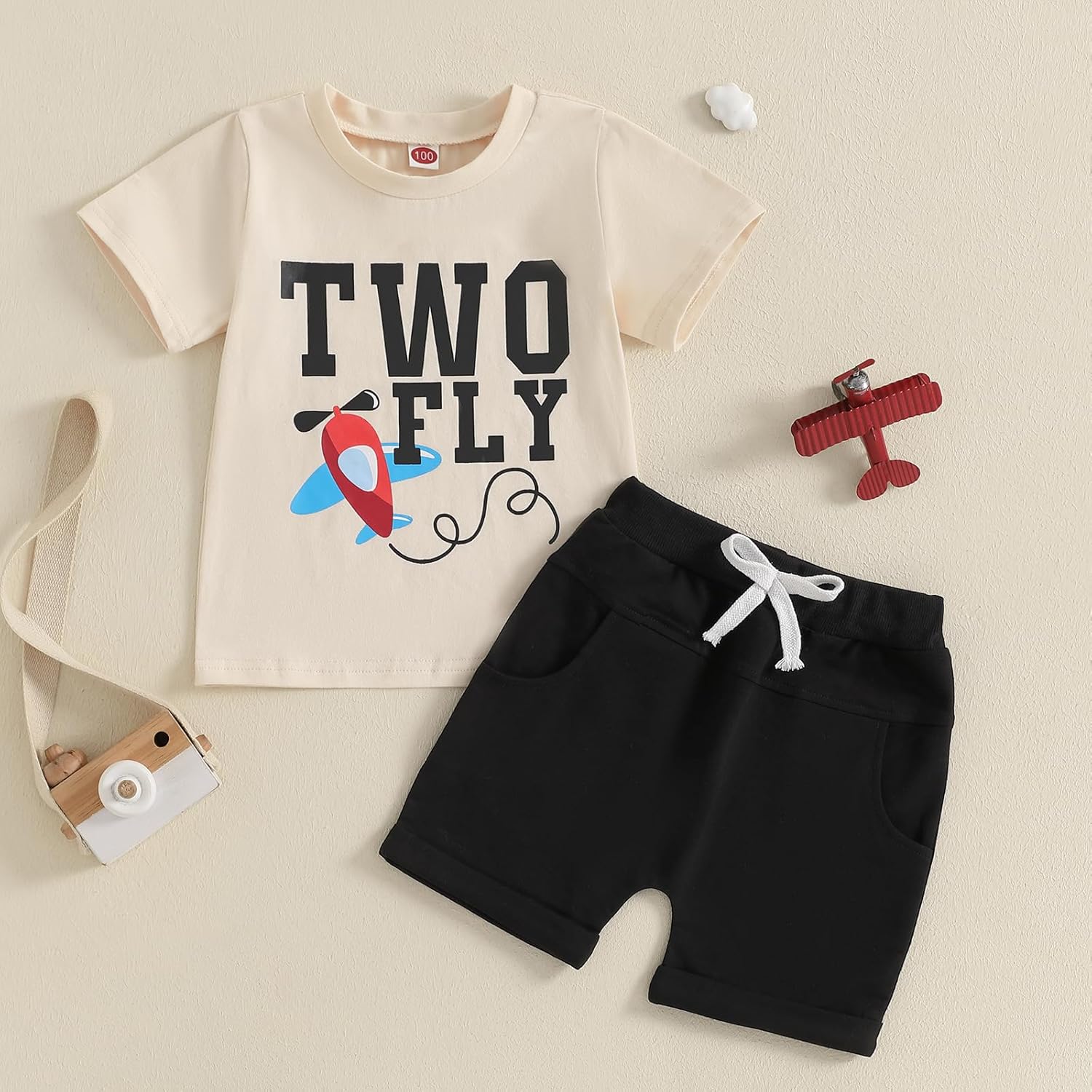Newbgclo Toddler Airplane Letter Print Shorts Set
