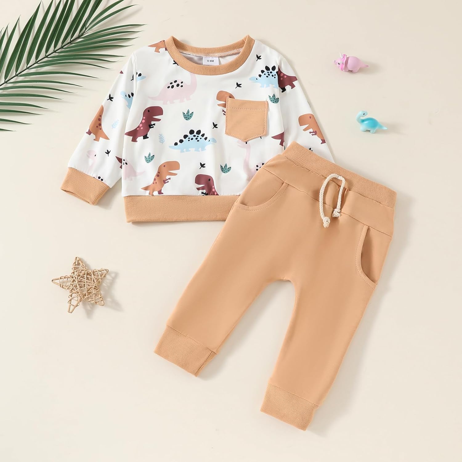 Douhoow Baby Boy 2Pcs Fall Outfits Dinosaur Print Sweatsuit Pants Set Toddler Clothes