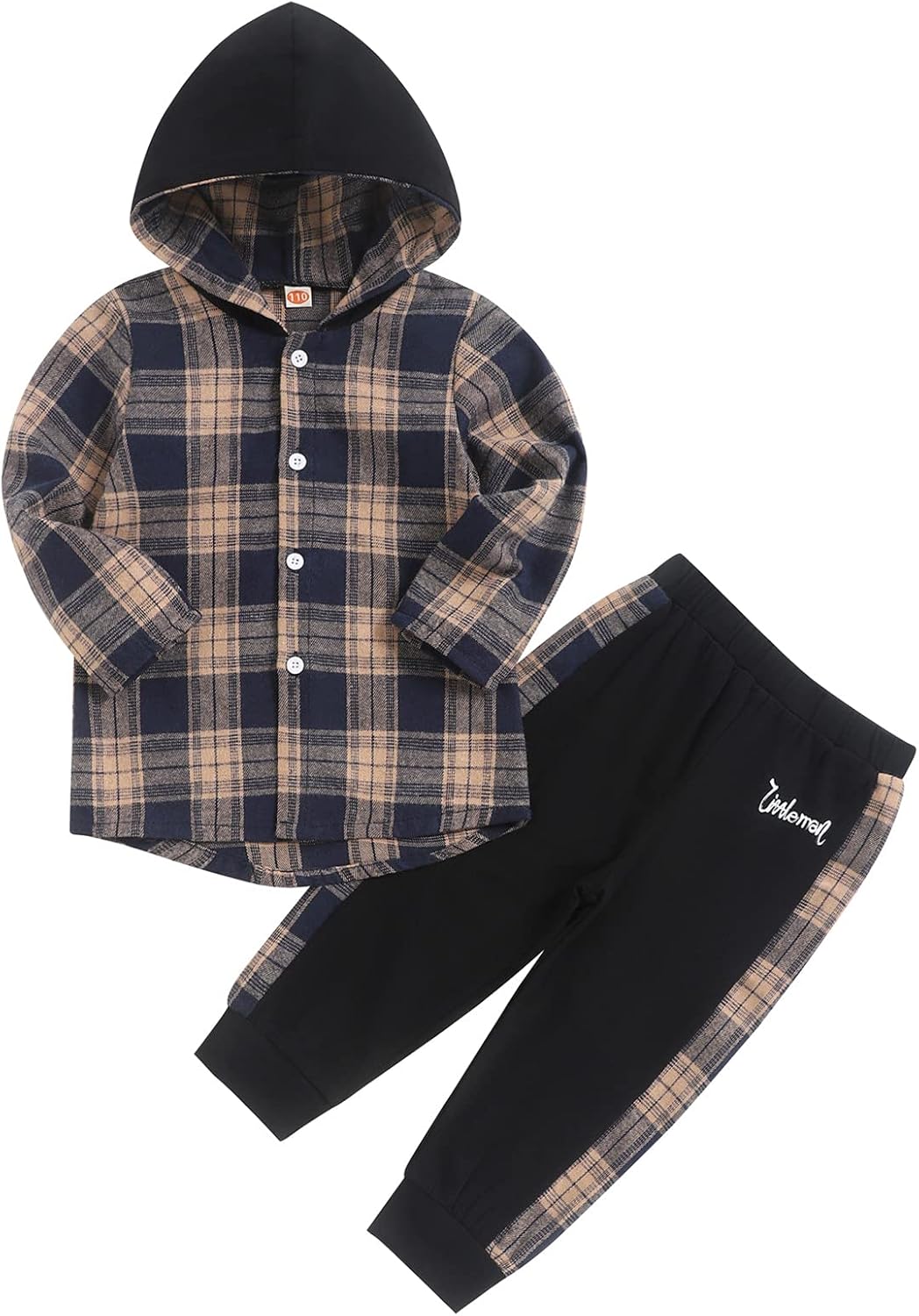 Fuermos Toddler Boys Flannel Lattice Button-Down Hoodie Set - FallWinter Perfectly CozyBundle