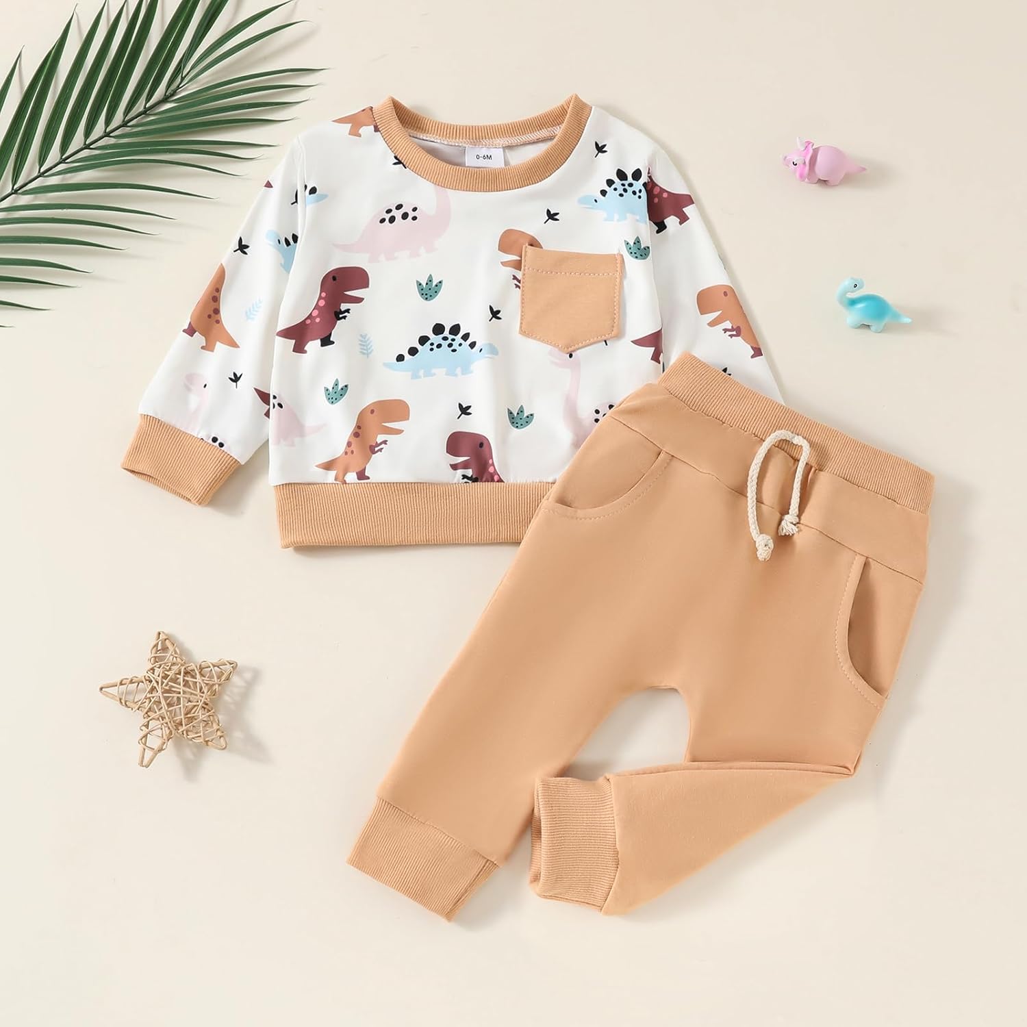 Douhoow Baby Boy 2Pcs Fall Outfits Dinosaur Print Sweatsuit Pants Set Toddler Clothes