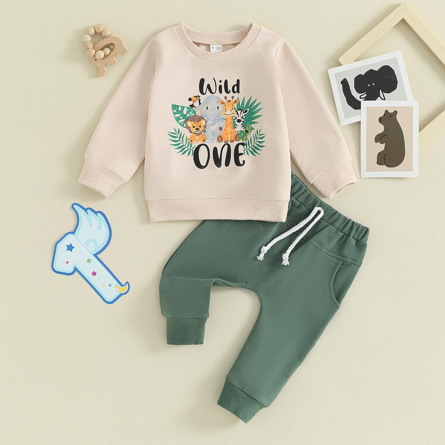 Baby Boy First Birthday Outfit Wild One Crewneck Sweatshirt and Pants