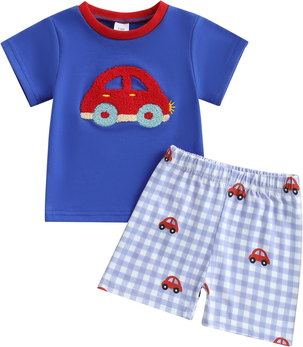 Baby Boy Clothes - Tractor Embroidery T-Shirt Plaid Shorts Set