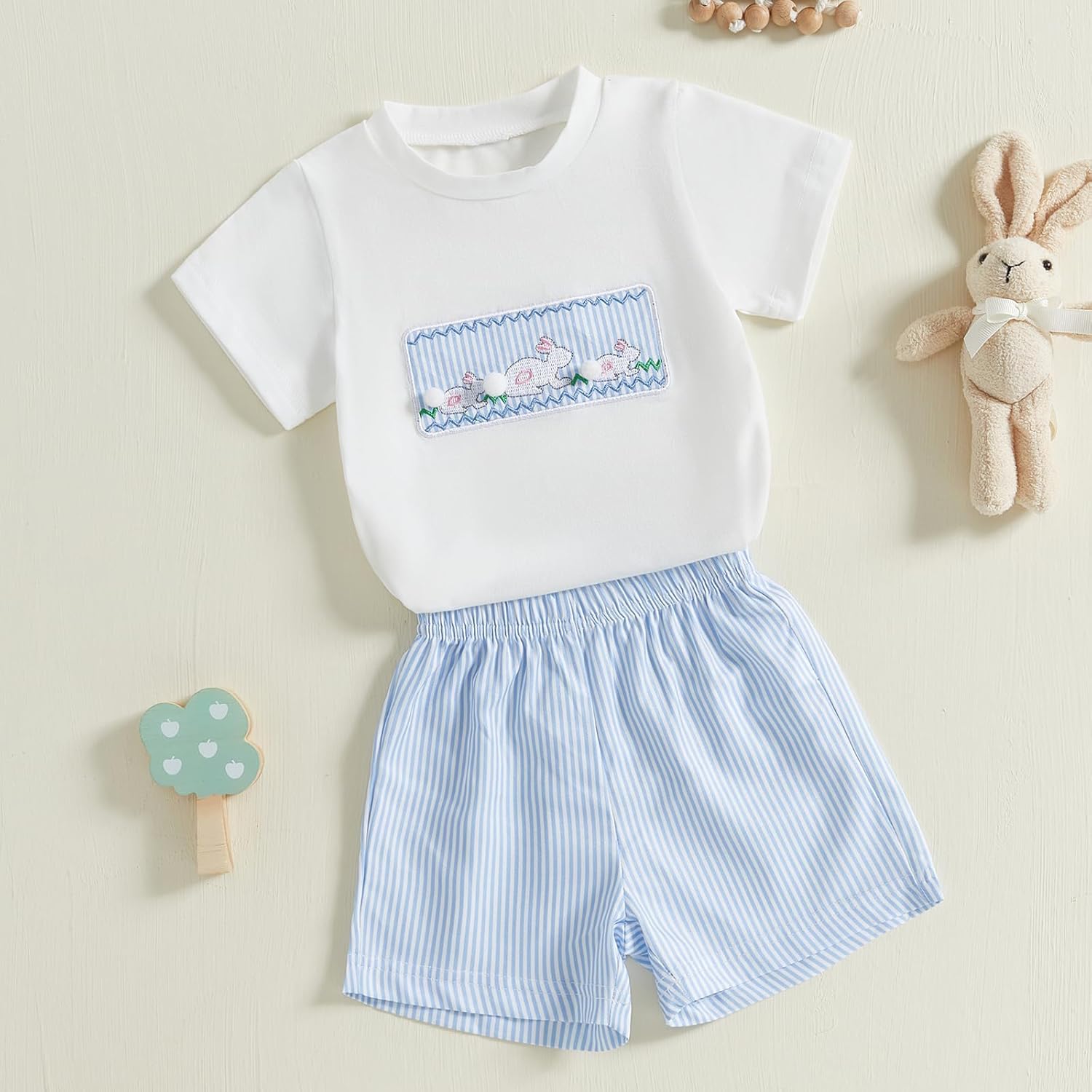 Toddler Boys Girls Easter Outfit - Bunny Stripe Set