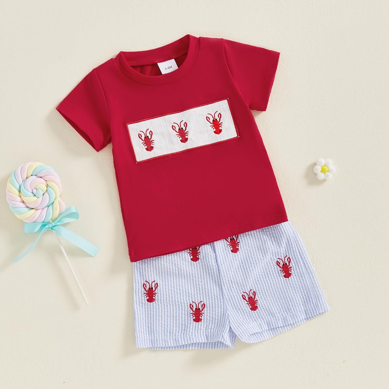 Kiluex Soft Toddler Boys Summer Outfit with Embroidered Strioe Pattern