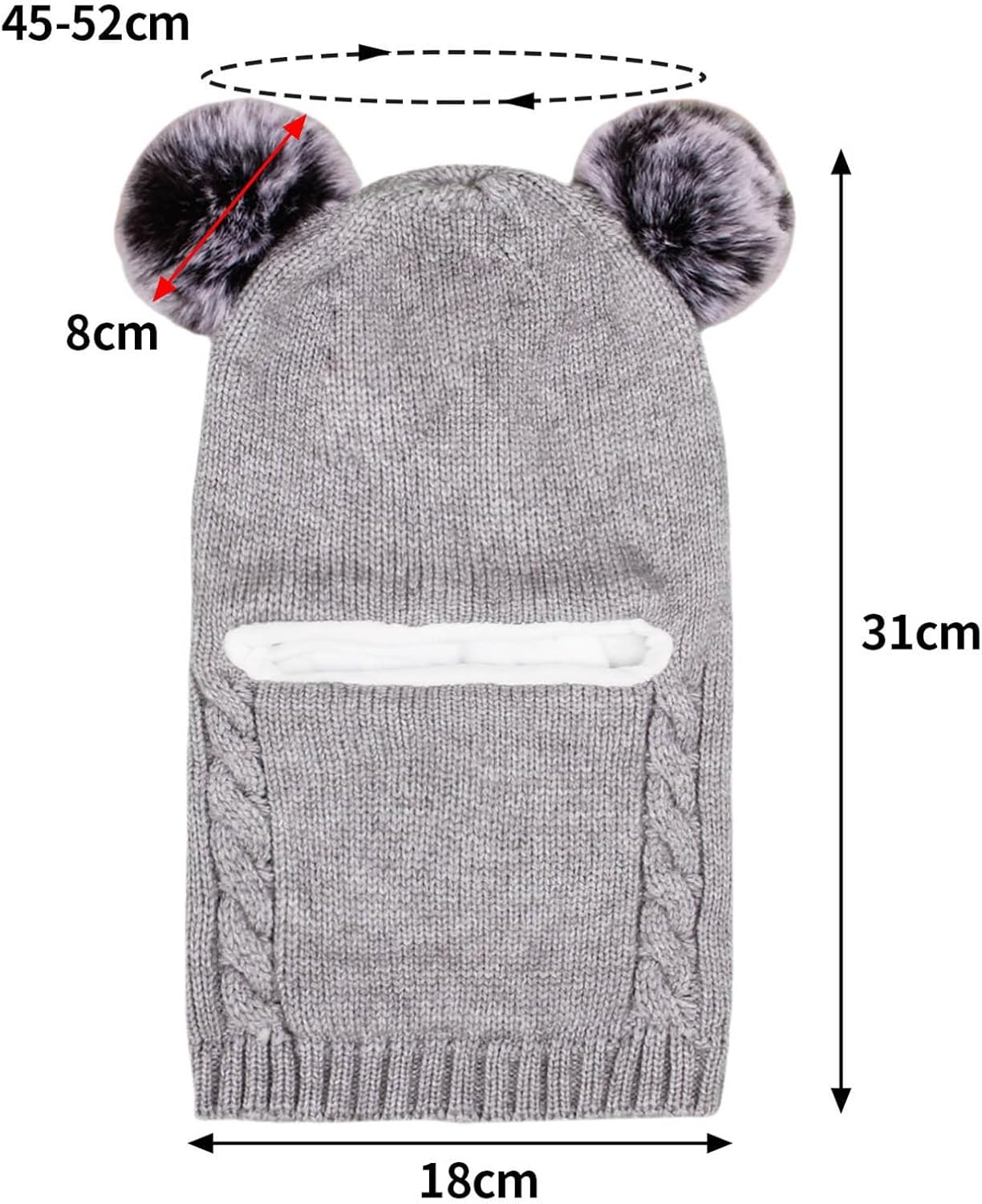 Beanie with Puffy Ears and Lined Neck Warmer