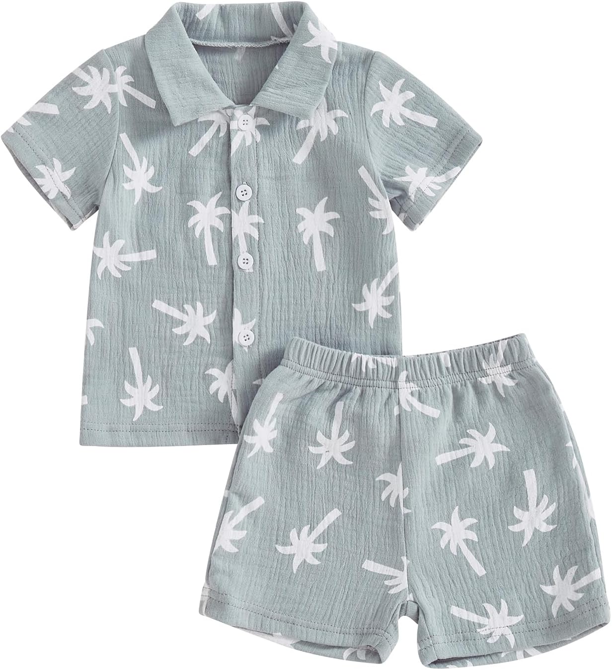 Cute Toddler Boys Beach Outfit Palm Print Short Sleeve 2PCS Beach Set
