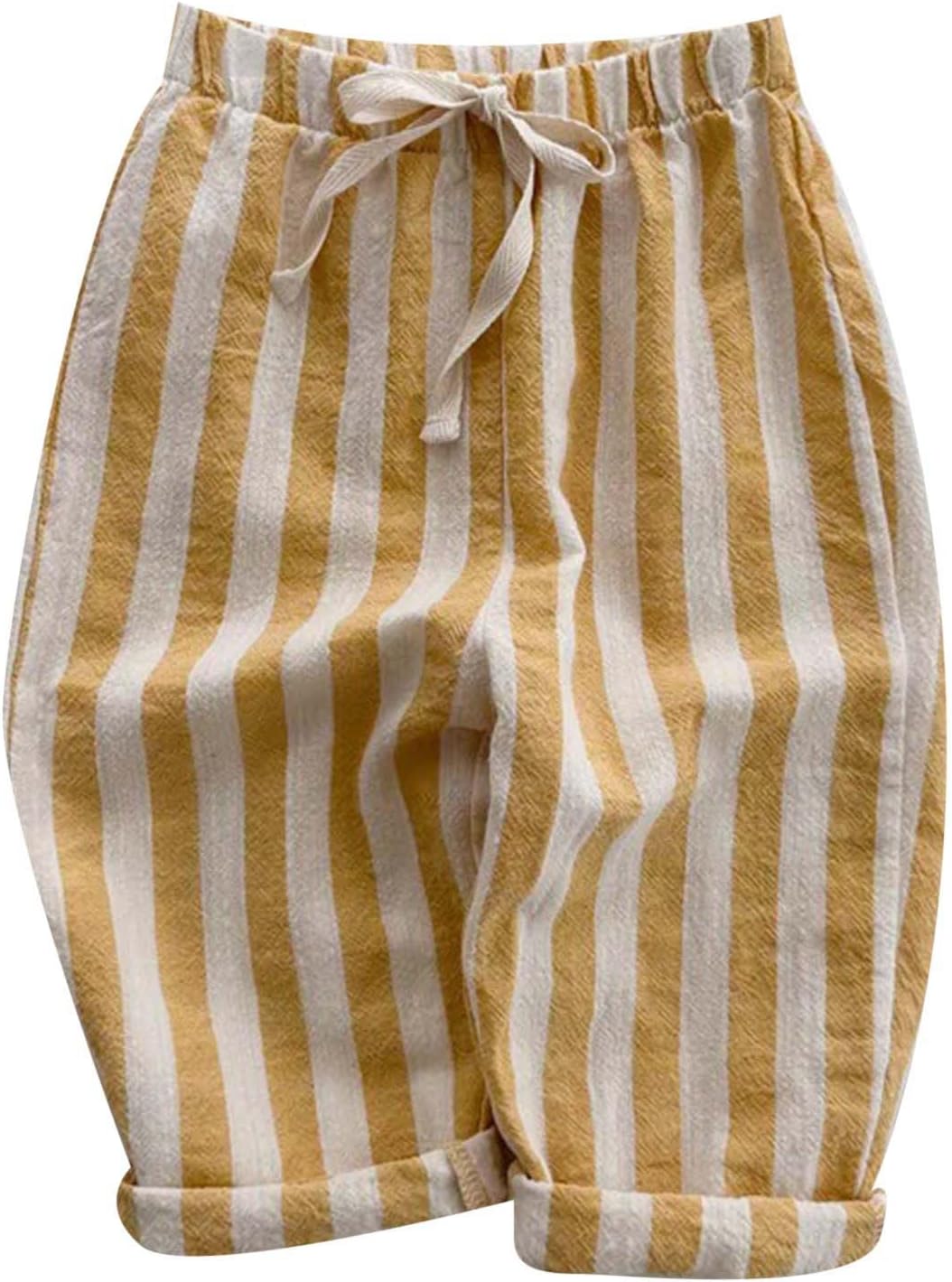 Kids Striped Linen Harem Pants Elastic Waist