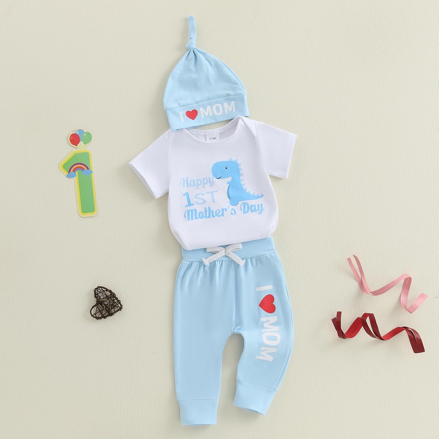 Happy Mothers DayFirst Mothers Day Set with Romper Pants hat for Infants