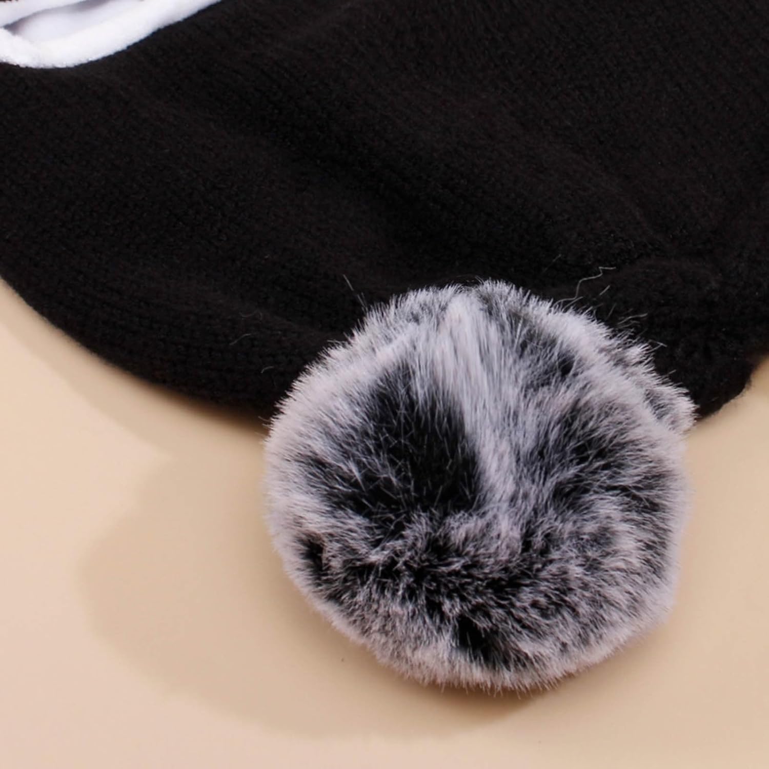 Beanie with Puffy Ears and Lined Neck Warmer