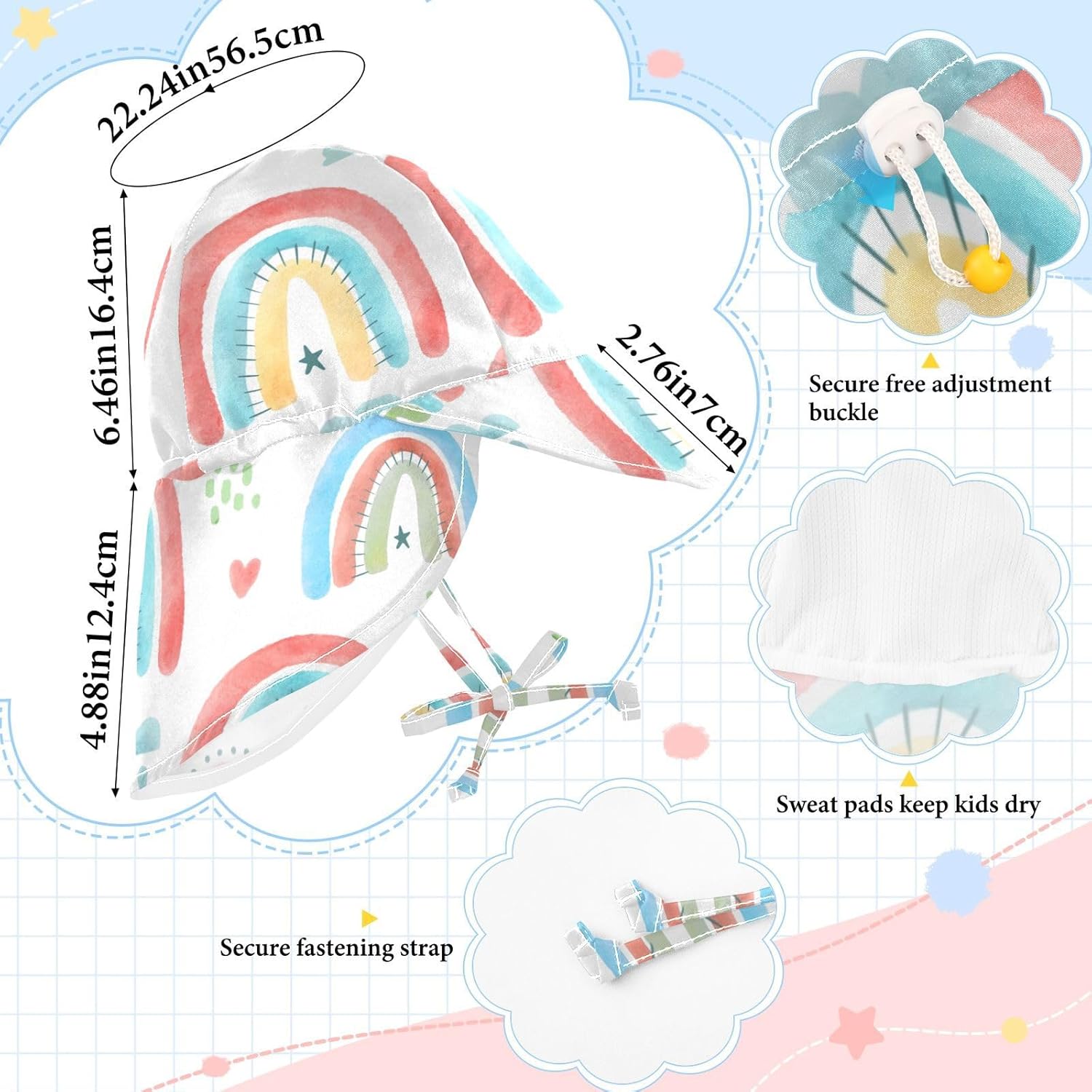Rainbow Boho Design Sun Hat for Kids UPF 50