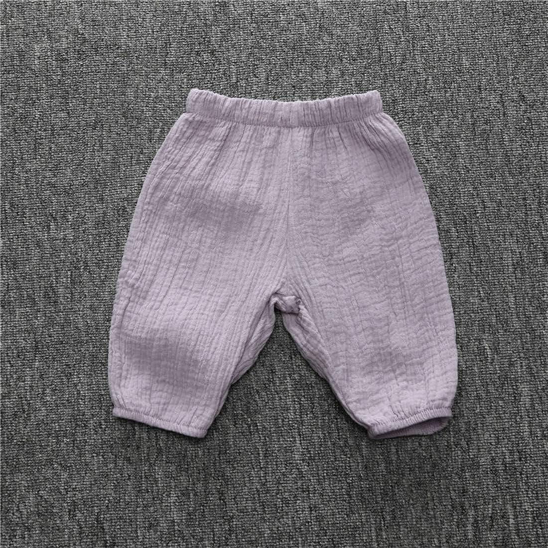 3-Pack Baby Boys Girls Solid Cotton Linen Ankle Pants Ribbed Harem Bloomers