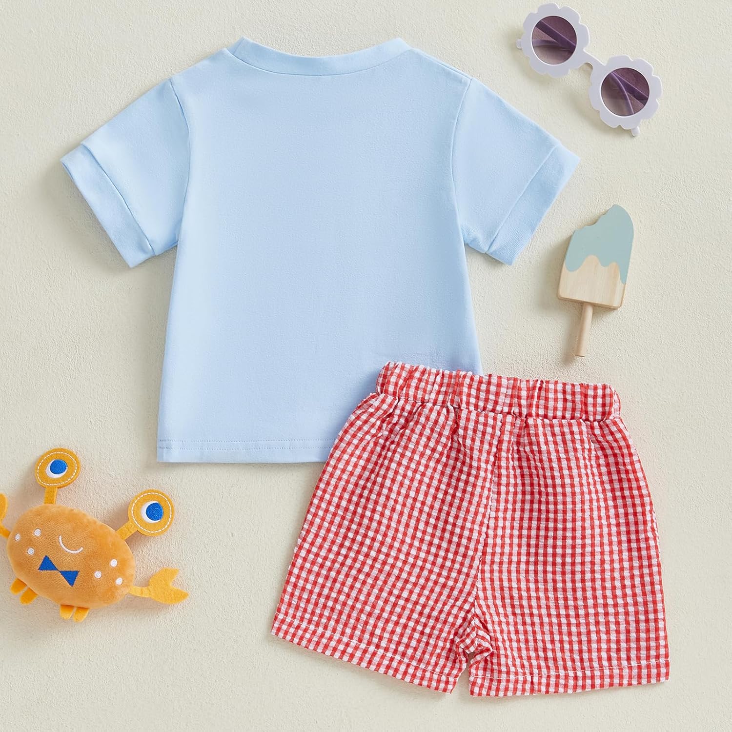 Lobster Crab Embroidery Short Set for Babies