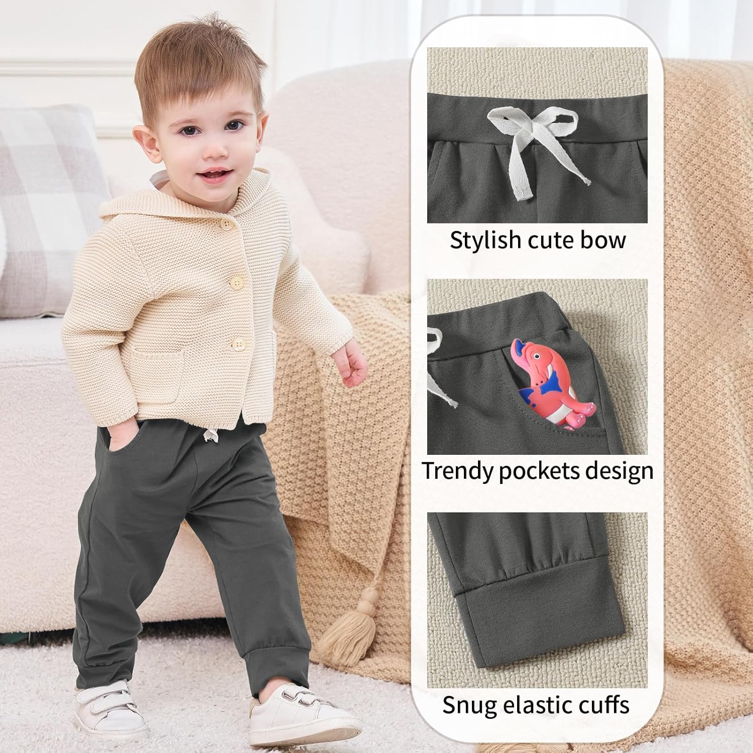 DREAM BUS Pack of 3 Toddler Jogger Pants with Pockets