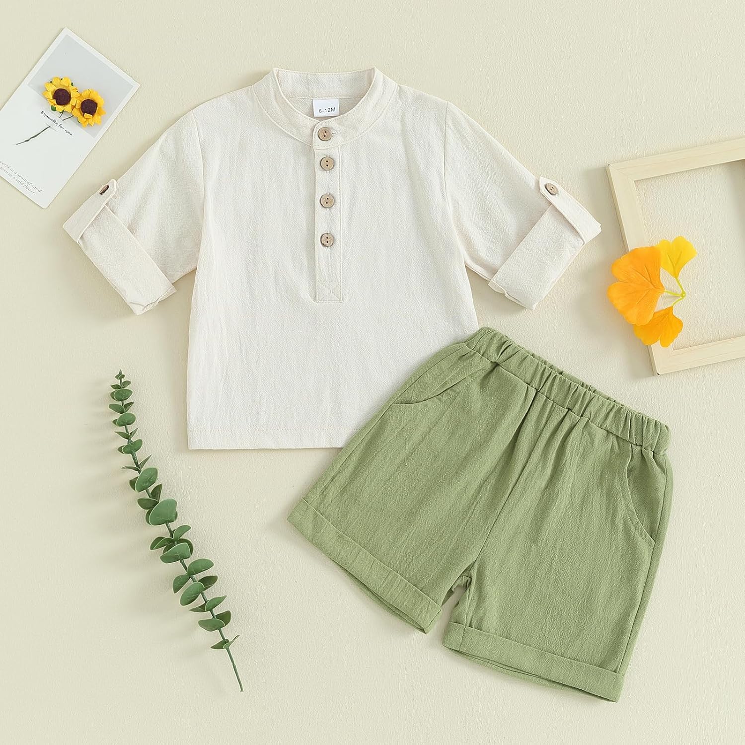Karuedoo Toddler Baby Boy Cotton Linen 2 Piece Set