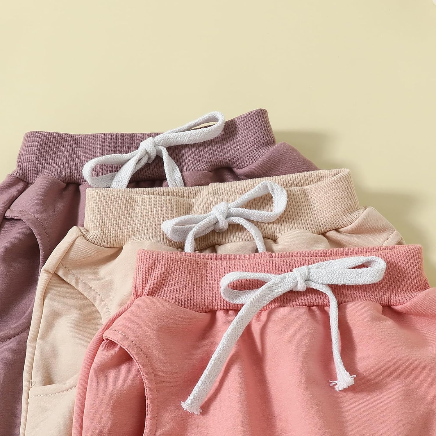 3-Pack Solid Cotton sweatpants for Babies Cute Lightweight