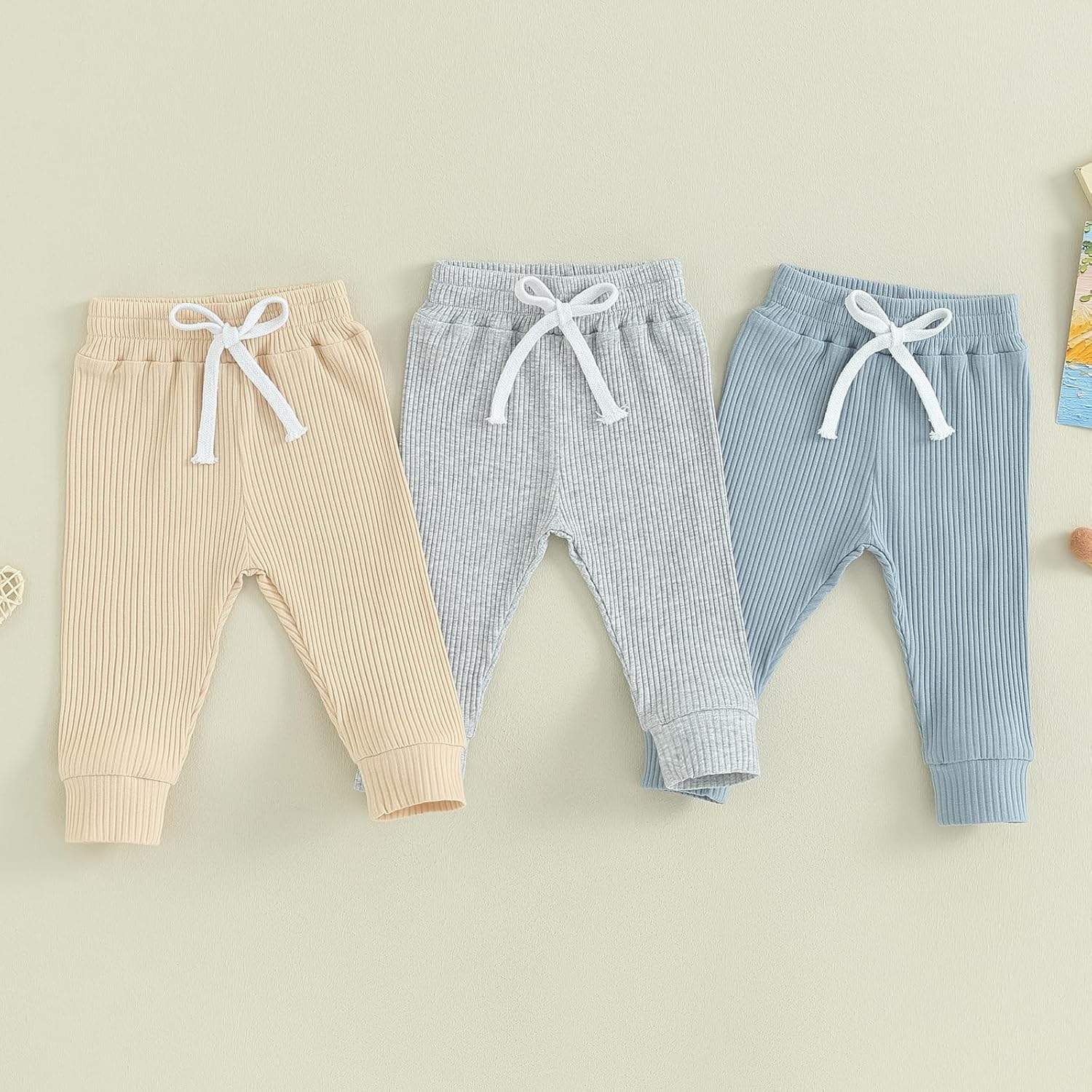 Socutebabe 3Packs Unisex Toddler Boys Girls Joggers Pants Solid Drawstring Sweatpants