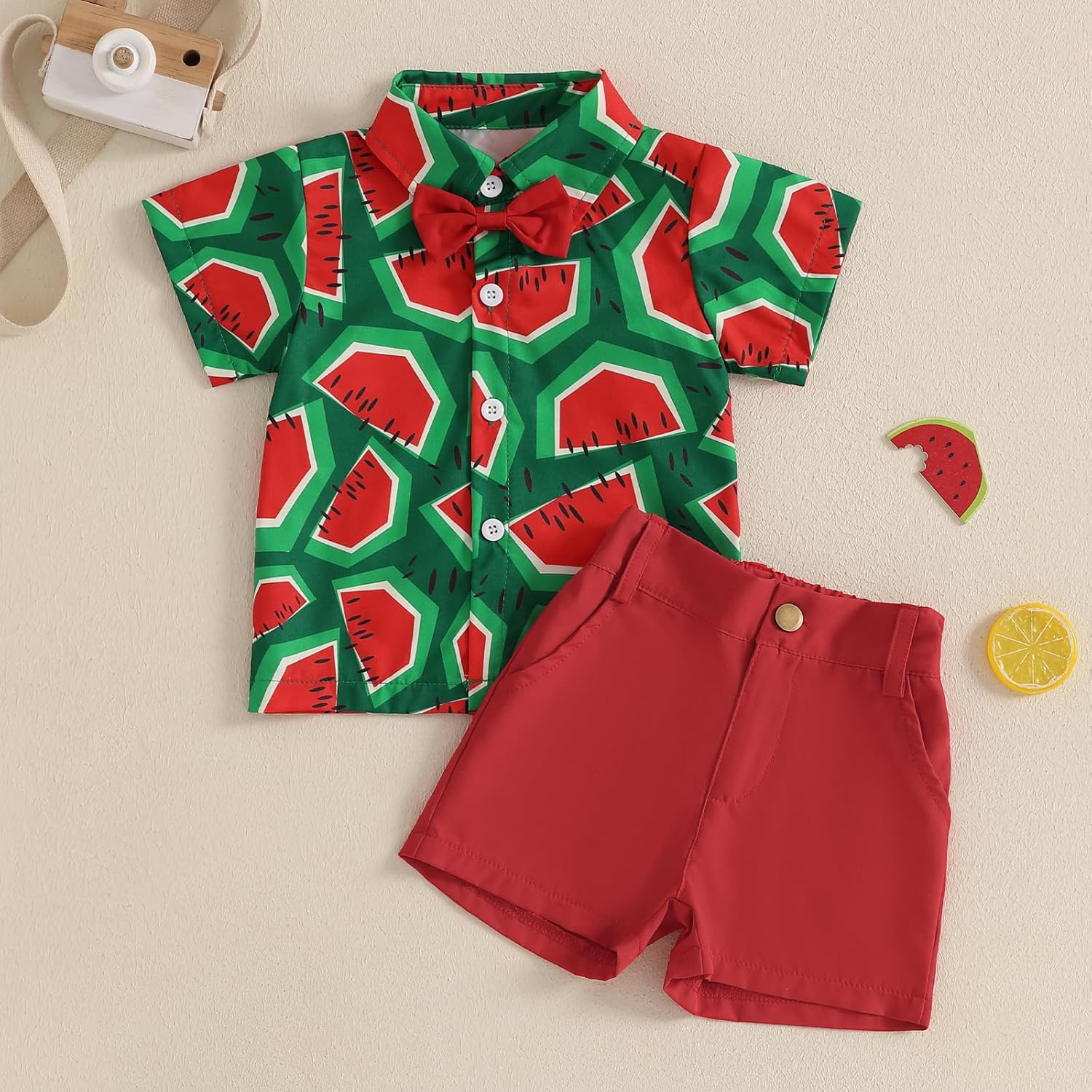 Relaxed Toddler Boys Outfit with Watermelon Print Set