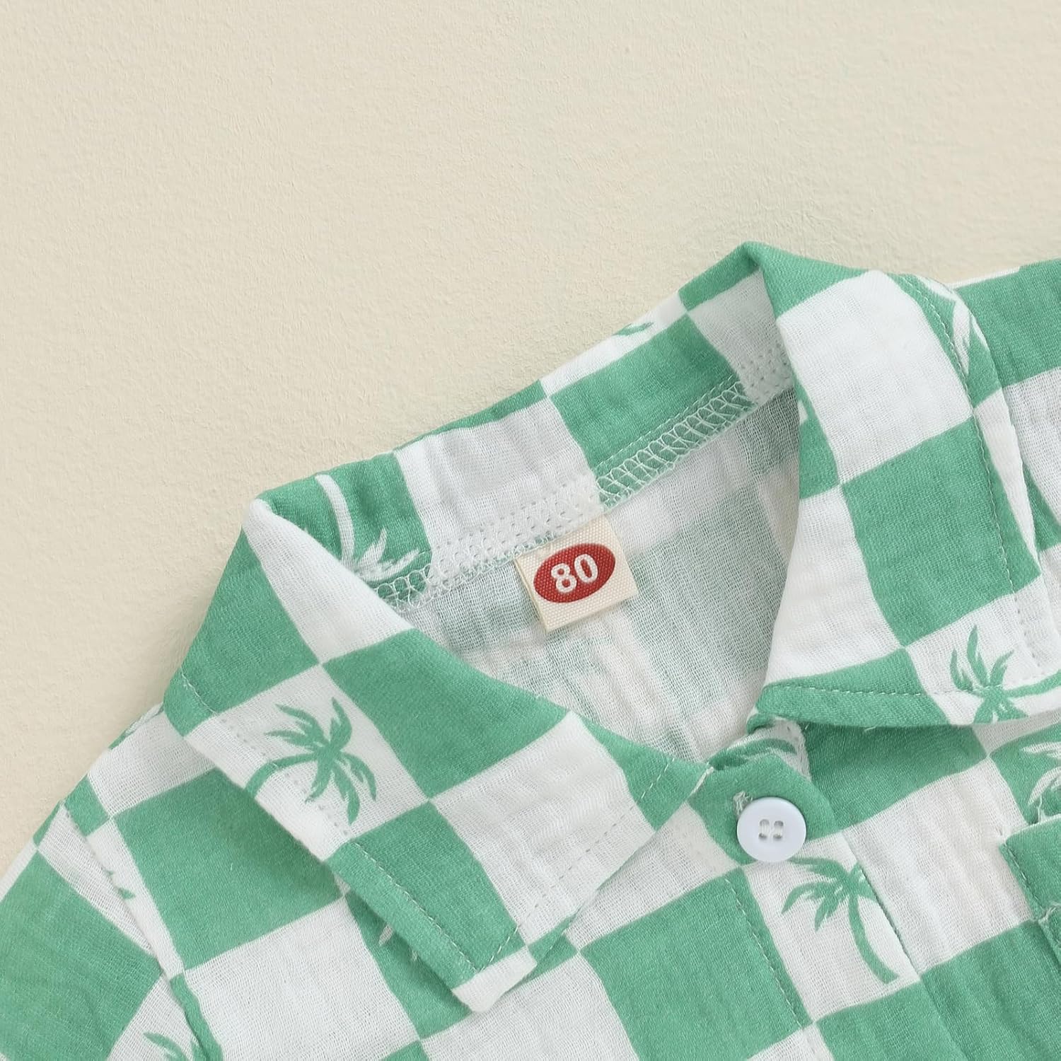 Mandizy Toddler Baby Boy Summer Outfit - Checkered Palm Tree Print 2-Piece Set