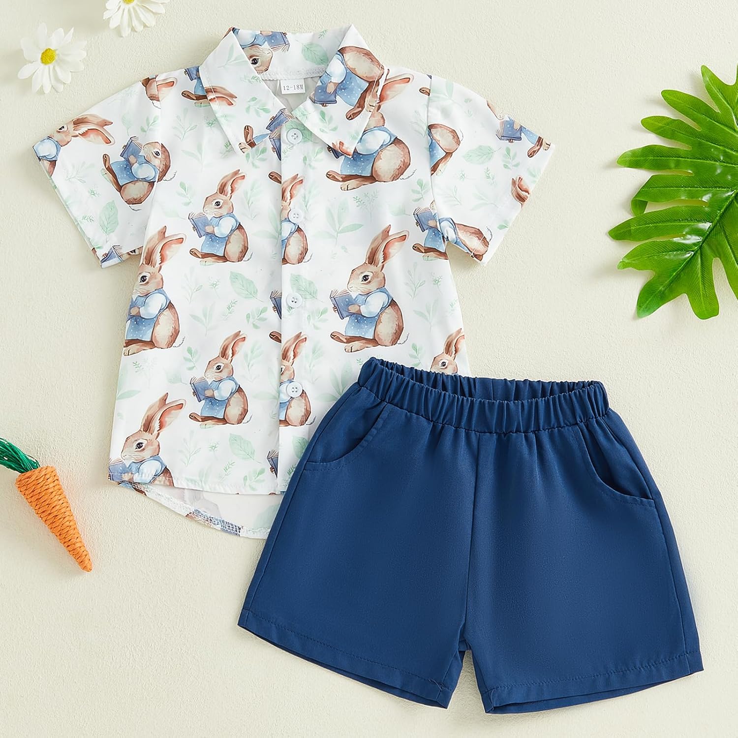 Easter Outfit Toddler Boy Button Down Shirt Shorts Set