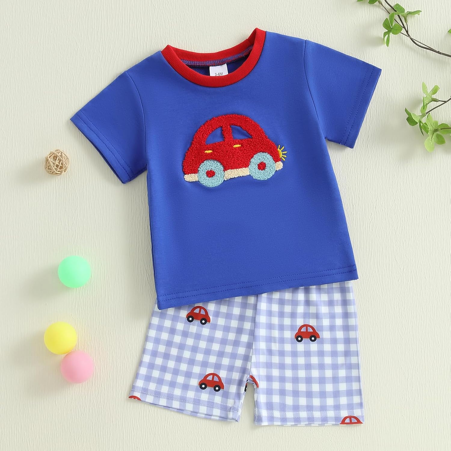 Baby Boy Clothes - Tractor Embroidery T-Shirt Plaid Shorts Set