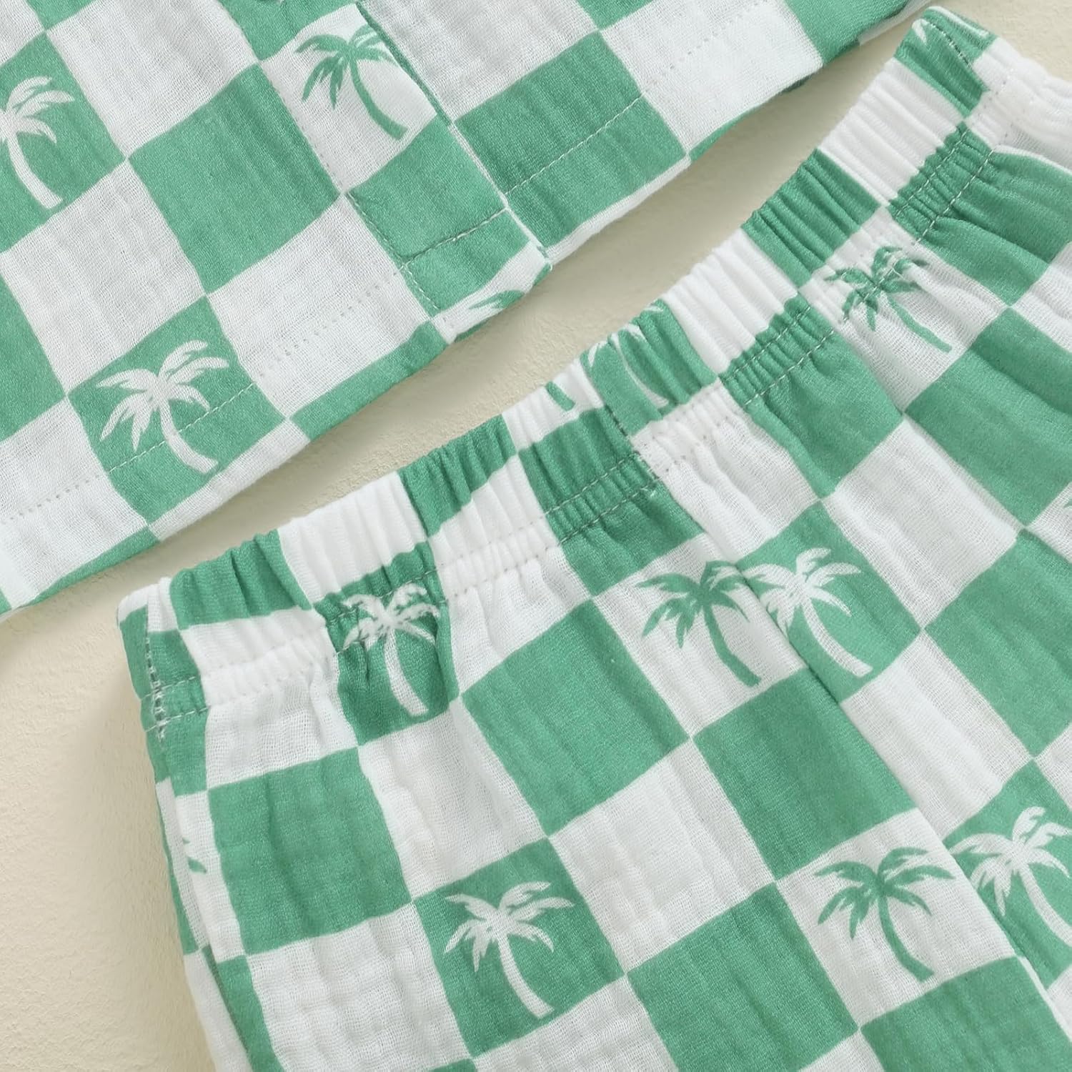 Mandizy Toddler Baby Boy Summer Outfit - Checkered Palm Tree Print 2-Piece Set