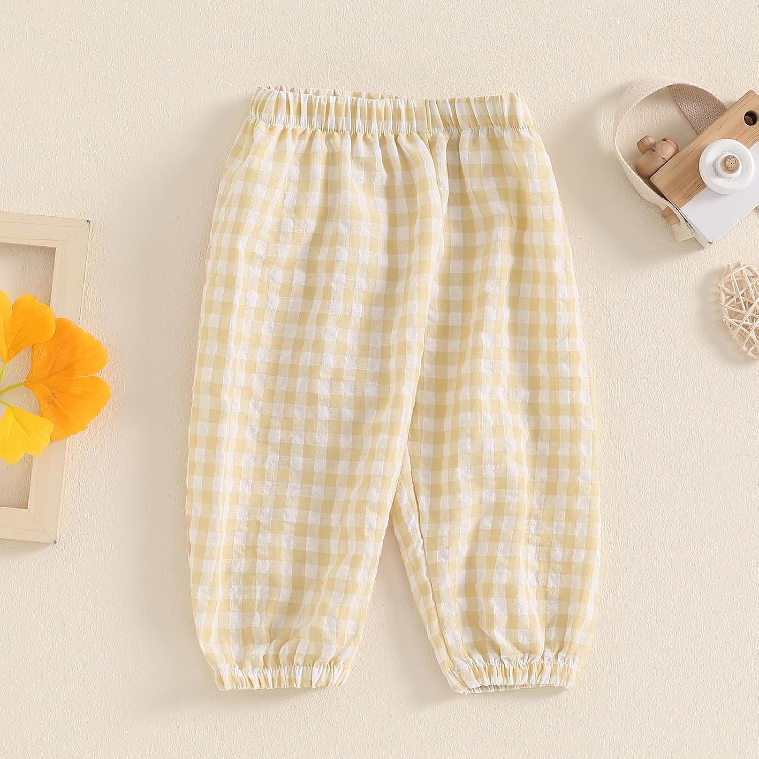 TUSFTAY 50 Cotton Elastic Plaid Pants for Kids