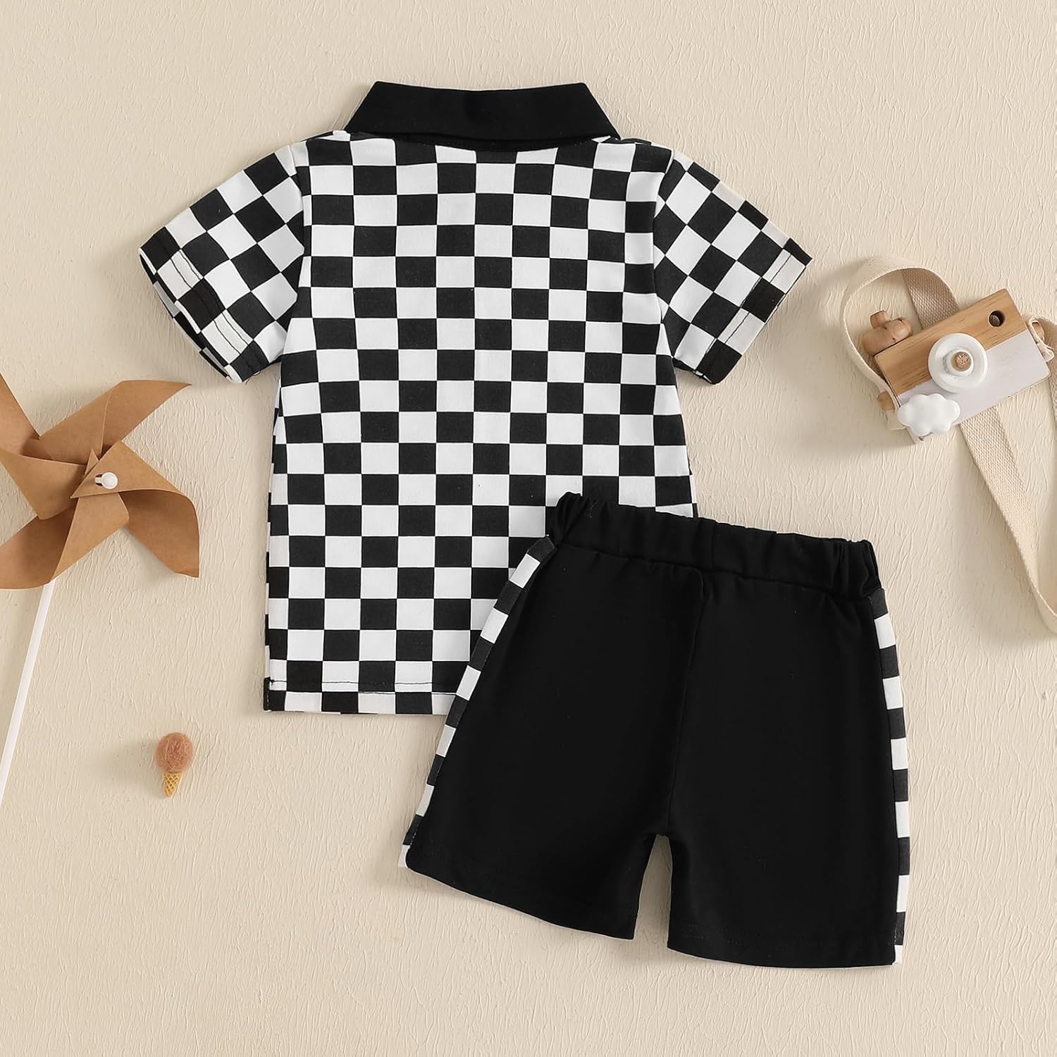 Chic Checkered Toddler Boy Summer Outfit