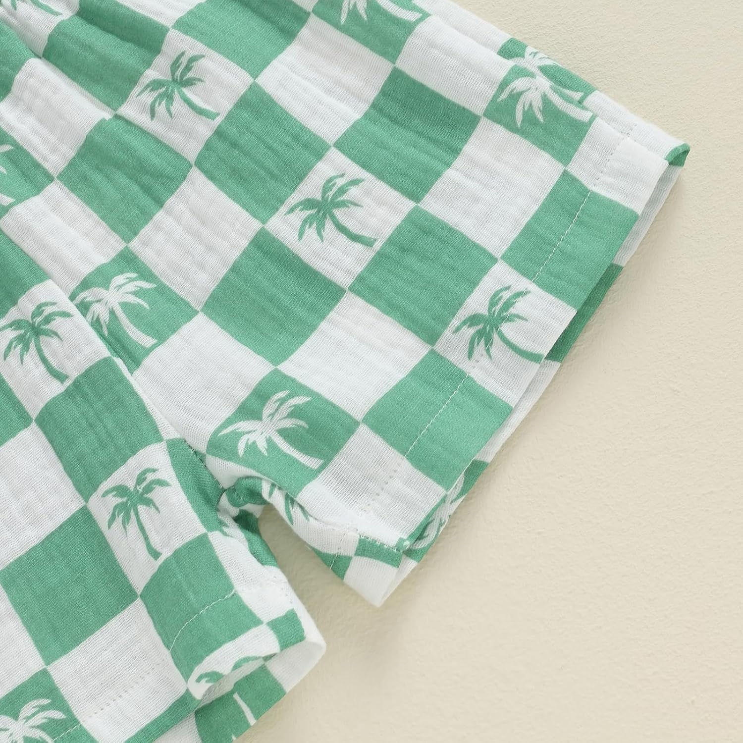 Mandizy Toddler Baby Boy Summer Outfit - Checkered Palm Tree Print 2-Piece Set