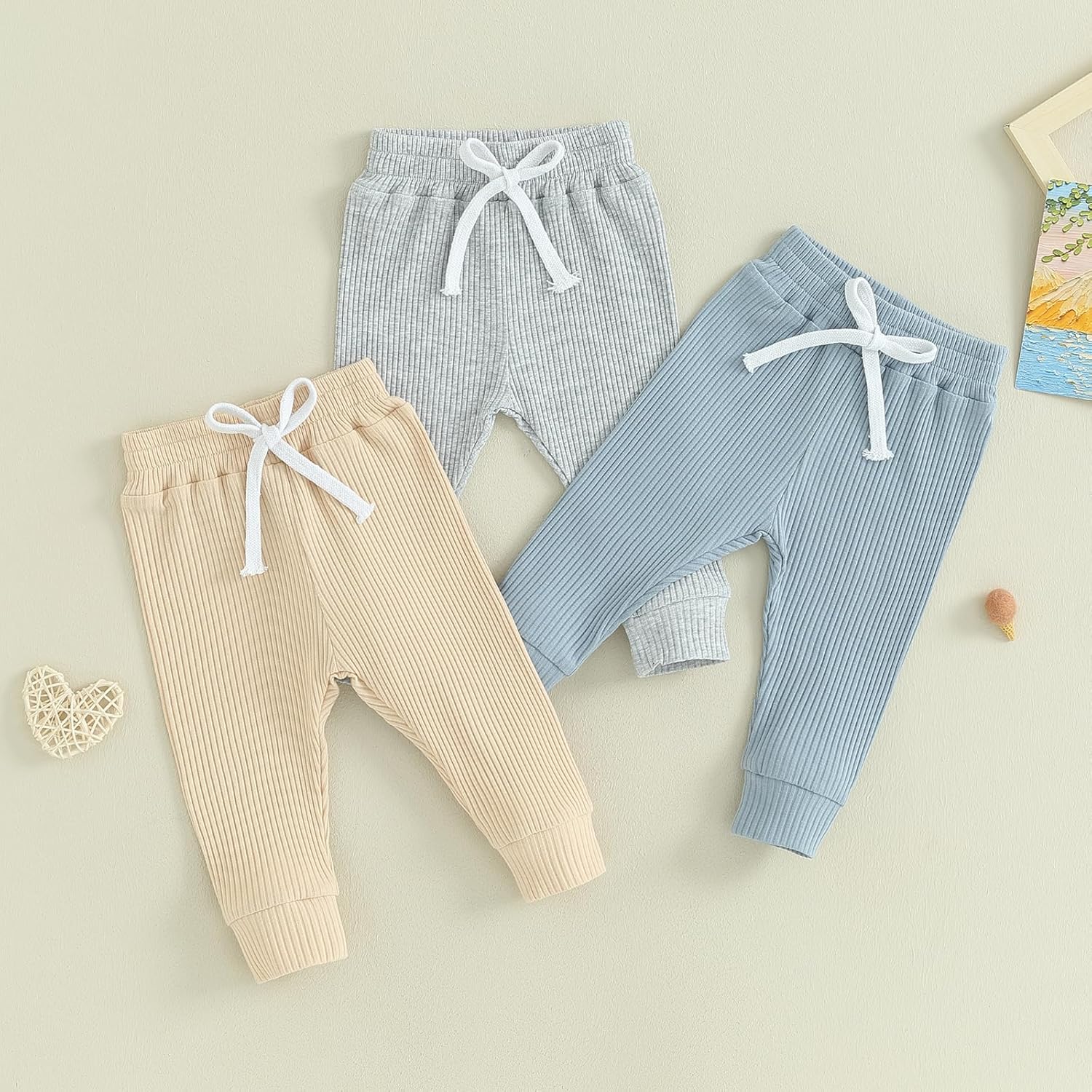 Socutebabe 3Packs Unisex Toddler Boys Girls Joggers Pants Solid Drawstring Sweatpants