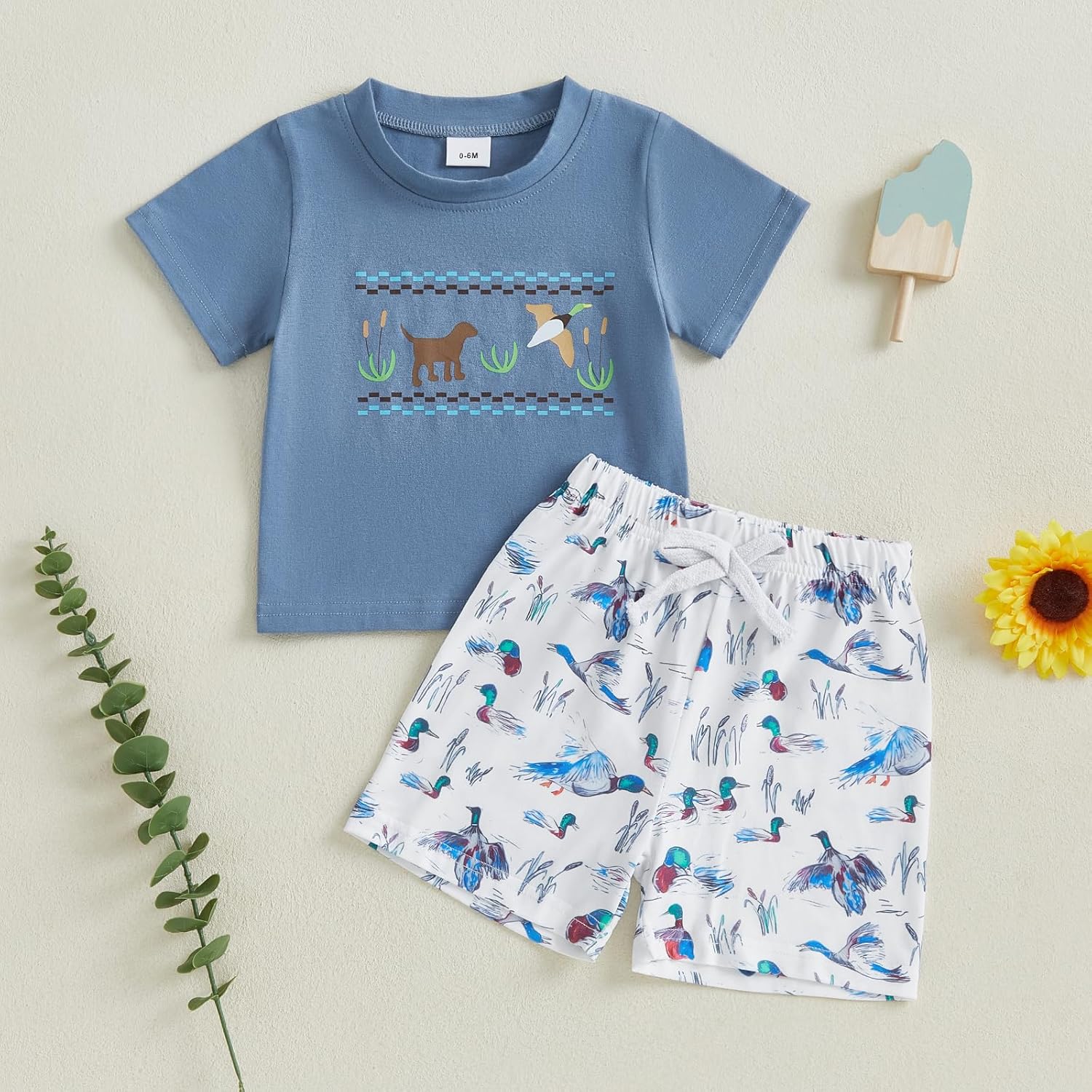 Toddler Boy Mallard Duck Summer Outfit Set 2Pcs