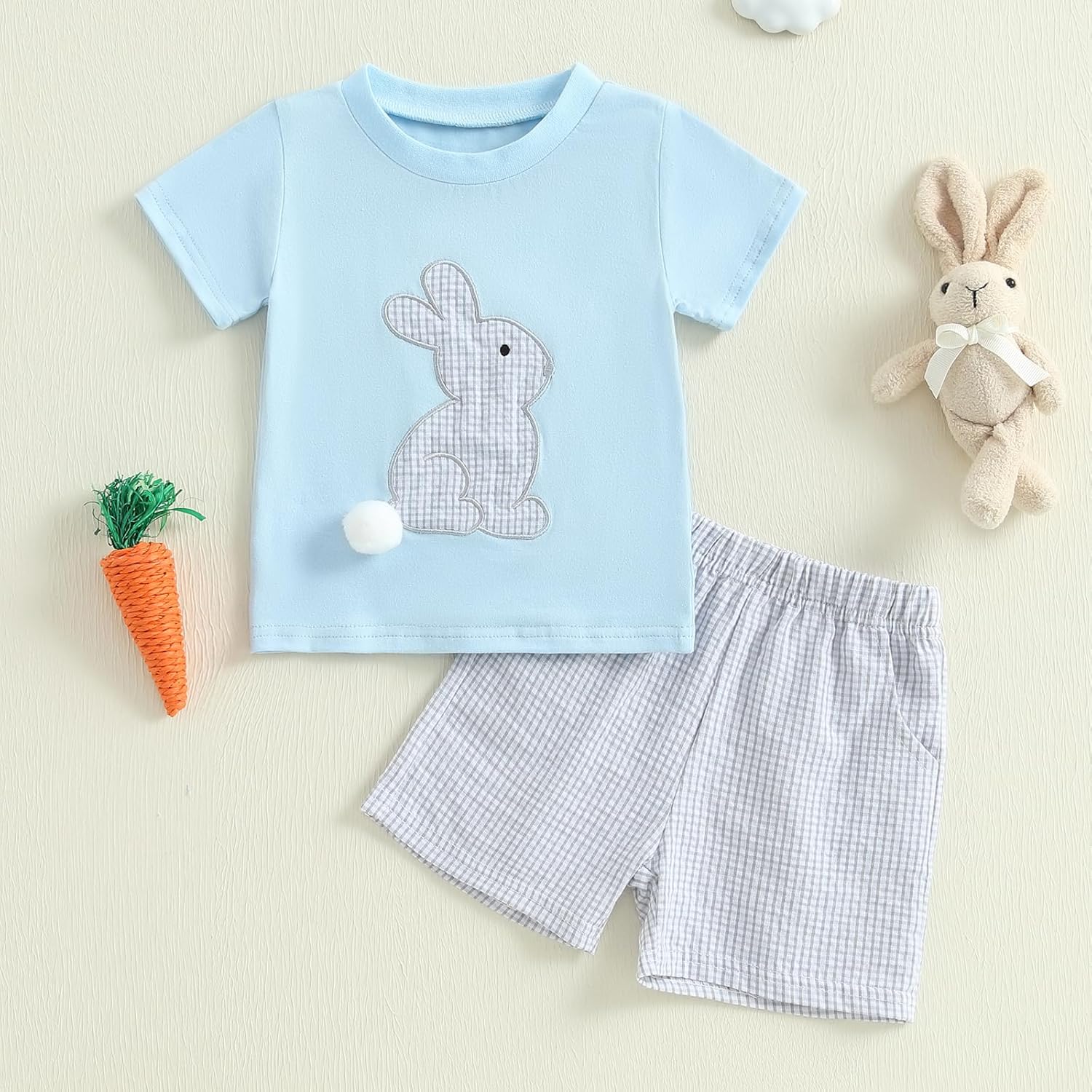 Baby Boy Easter Set with Bunny Carrot Embroidery