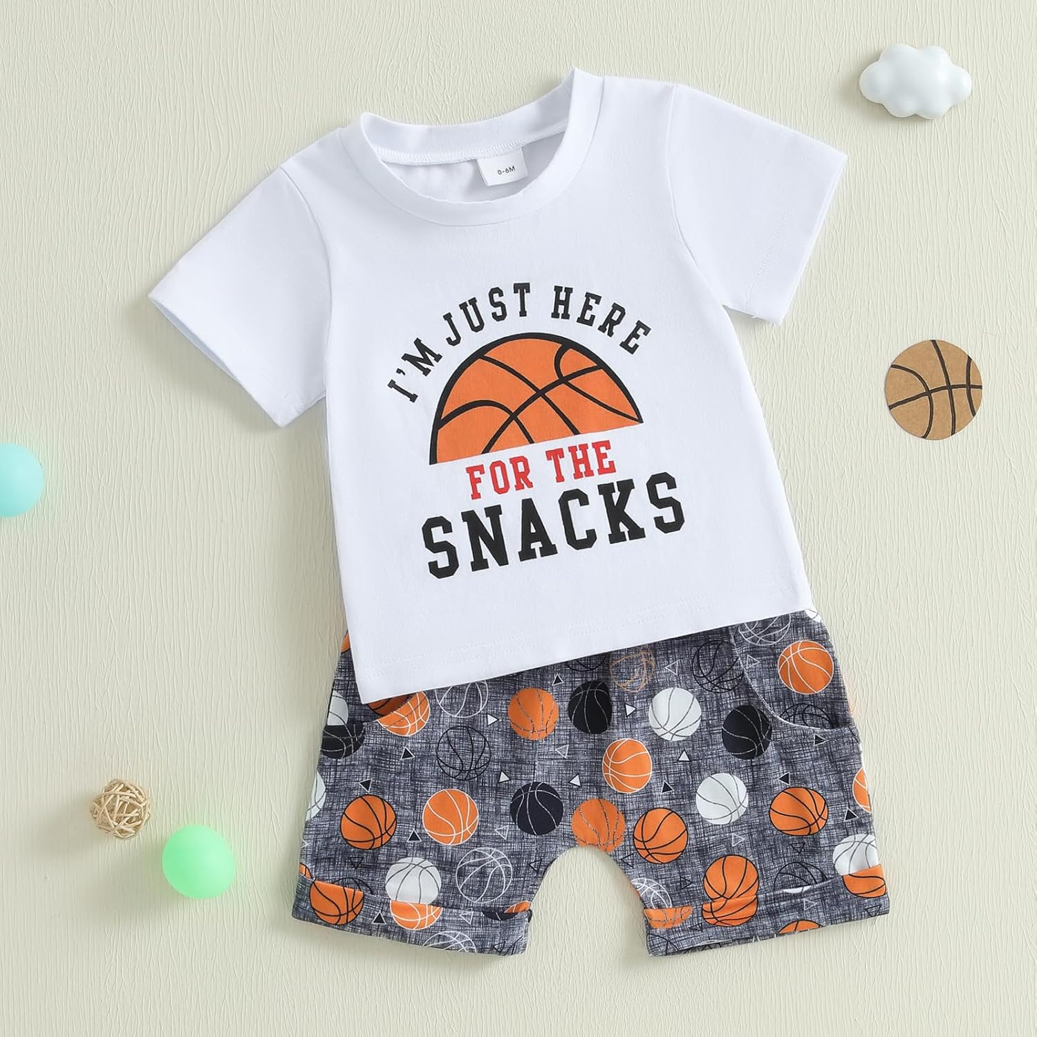 Cute Baby Boys Basketball Print T-Shirt Shorts Summer Set