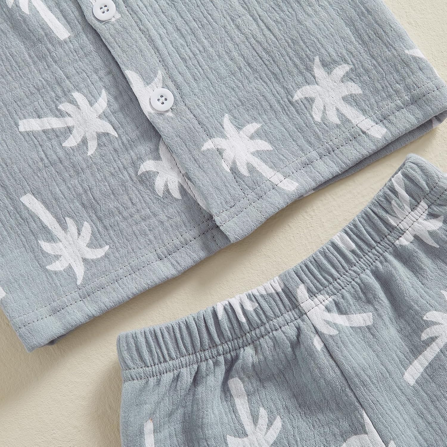 Cute Toddler Boys Beach Outfit Palm Print Short Sleeve 2PCS Beach Set