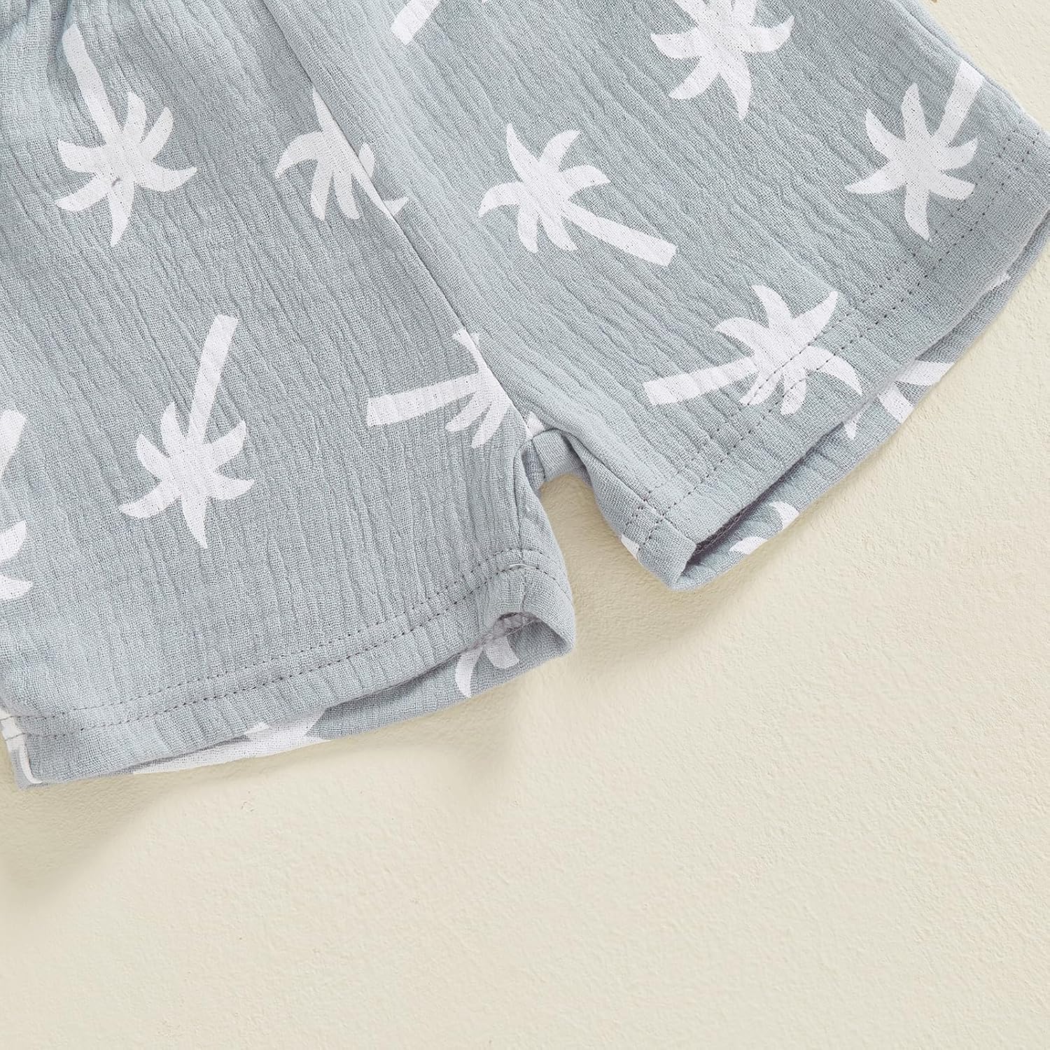 Cute Toddler Boys Beach Outfit Palm Print Short Sleeve 2PCS Beach Set